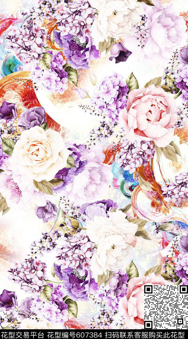 清新水彩肌理数码印花华亿平台下载（图片编号: 607384） - 瓦栏（Walan）