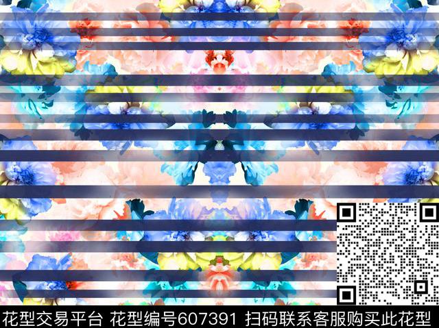 满底花卉花卉对称数码印花华亿平台下载（图片编号: 607391） - 瓦栏（Walan）