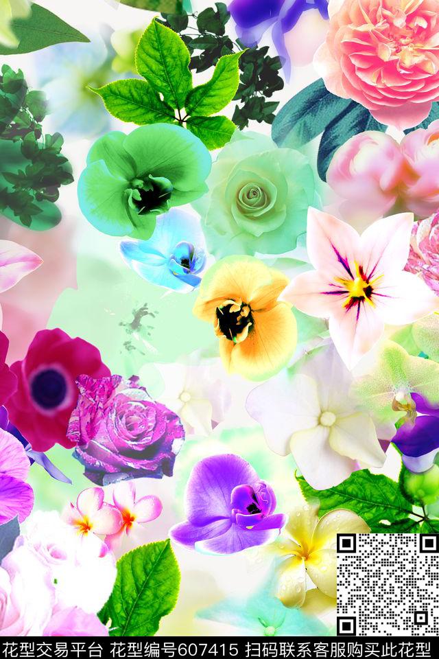 满版花卉中老年。隐花数码花数码印花华亿平台下载（图片编号: 607415） - 瓦栏（Walan）