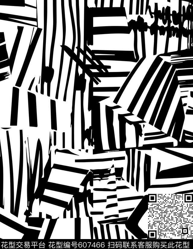 2017年女装衬衫华亿平台不规则抽象几何线条趣味线条拼贴手绘华亿平台传统印花华亿平台下载（图片编号: 607466） - 瓦栏（Walan）