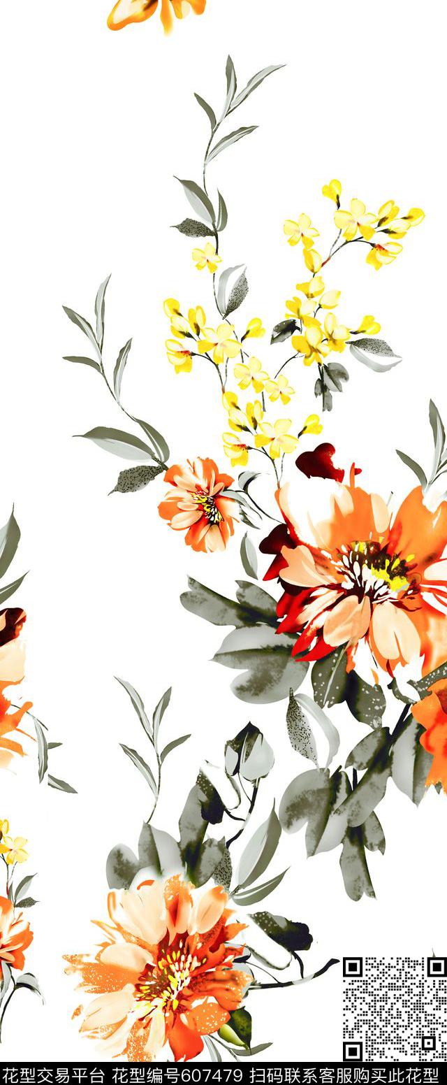 花朵花卉定位传统印花华亿平台下载（图片编号: 607479） - 瓦栏（Walan）