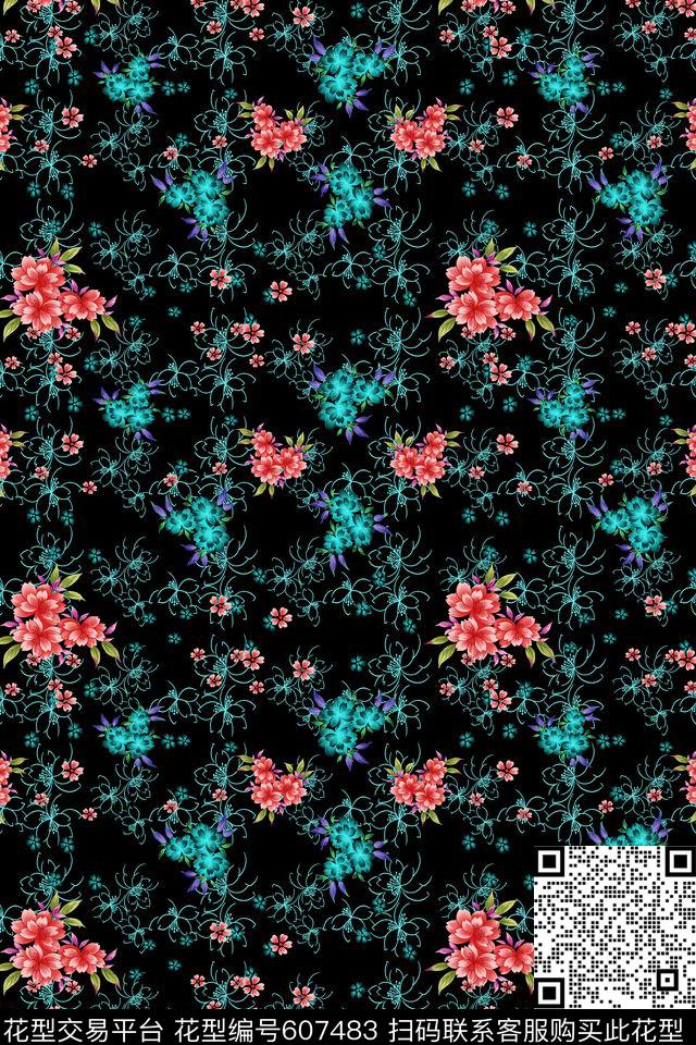 多色民族风植物花卉数码印花华亿平台下载（图片编号: 607483） - 瓦栏（Walan）