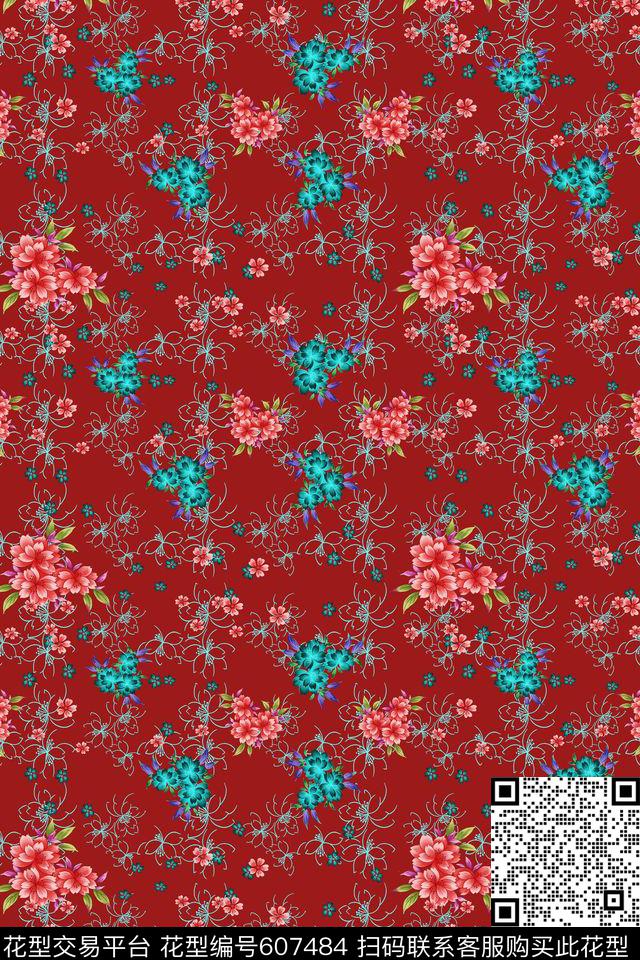 多色民族风植物花卉数码印花华亿平台下载（图片编号: 607484） - 瓦栏（Walan）