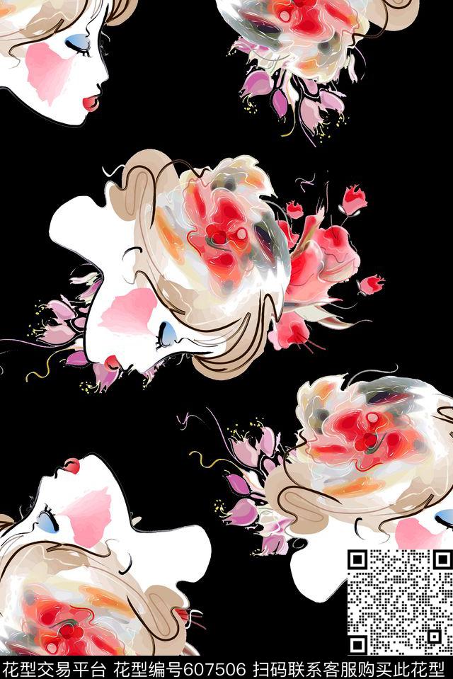 玫瑰花卉抽象数码印花华亿平台下载（图片编号: 607506） - 瓦栏（Walan）