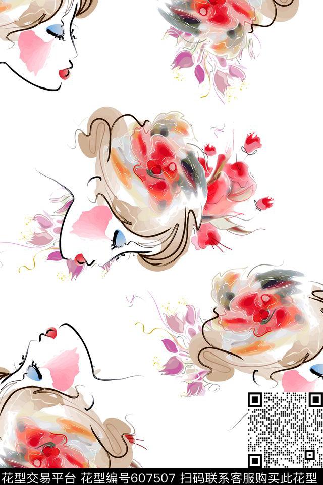 玫瑰花卉抽象数码印花华亿平台下载（图片编号: 607507） - 瓦栏（Walan）