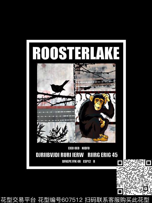 猴子小鸟艺术英文字数码印花华亿平台下载（图片编号: 607512） - 瓦栏（Walan）