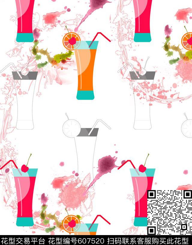 夏日汽水手绘数码印花华亿平台下载（图片编号: 607520） - 瓦栏（Walan）