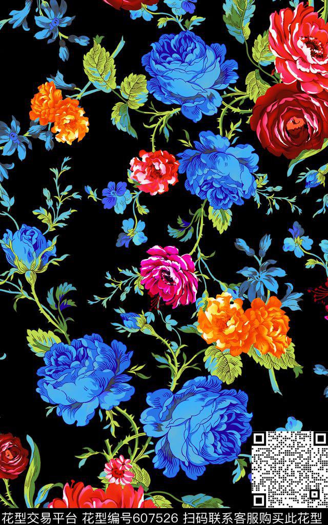 牡丹花朵素雅传统印花华亿平台下载（图片编号: 607526） - 瓦栏（Walan）