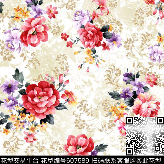 花卉数码印花华亿平台下载（图片编号: 607589） - 瓦栏（Walan）