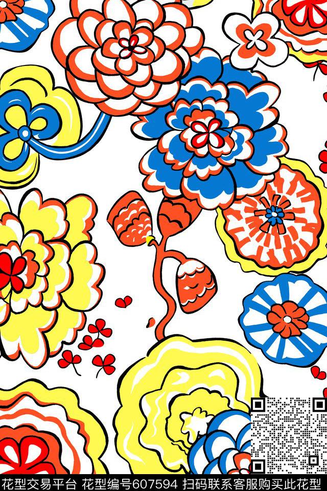 花卉传统华亿平台传统印花华亿平台下载（图片编号: 607594） - 瓦栏（Walan）