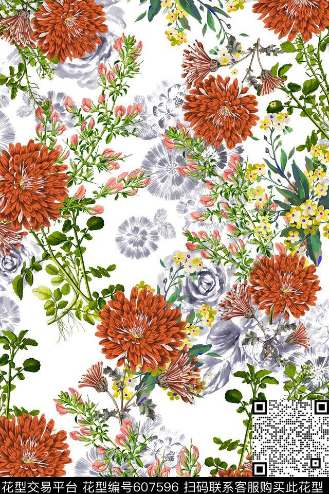 花卉迪拜花卉数码印花华亿平台下载（图片编号: 607596） - 瓦栏（Walan）