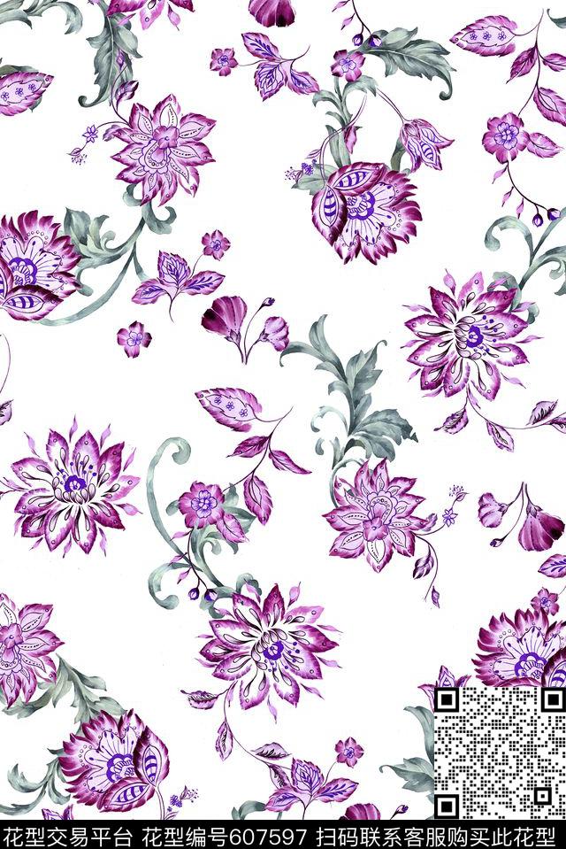 花卉传统印花华亿平台下载（图片编号: 607597） - 瓦栏（Walan）