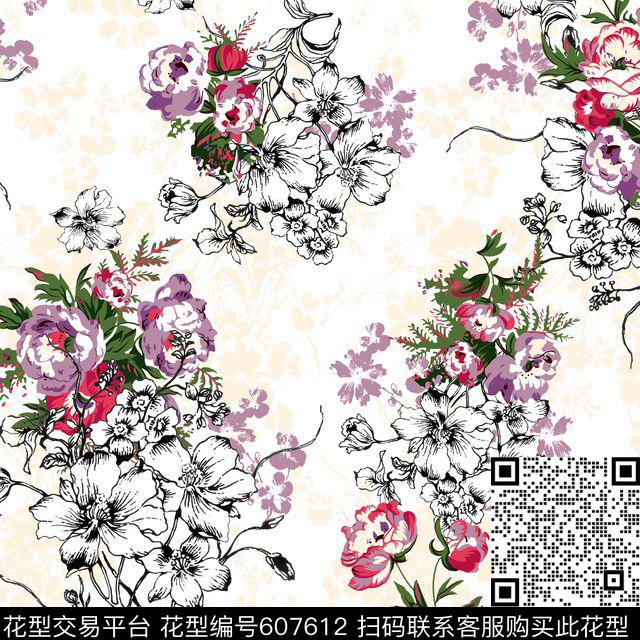 花卉数码印花华亿平台下载（图片编号: 607612） - 瓦栏（Walan）