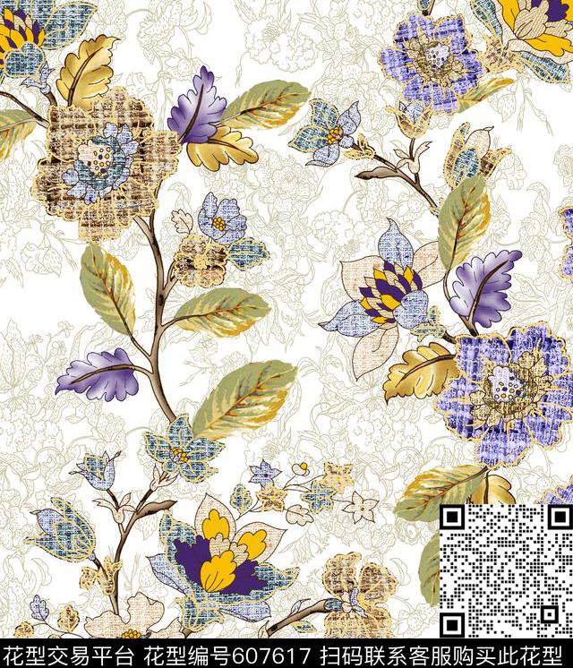 花卉迪拜花卉数码印花华亿平台下载（图片编号: 607617） - 瓦栏（Walan）
