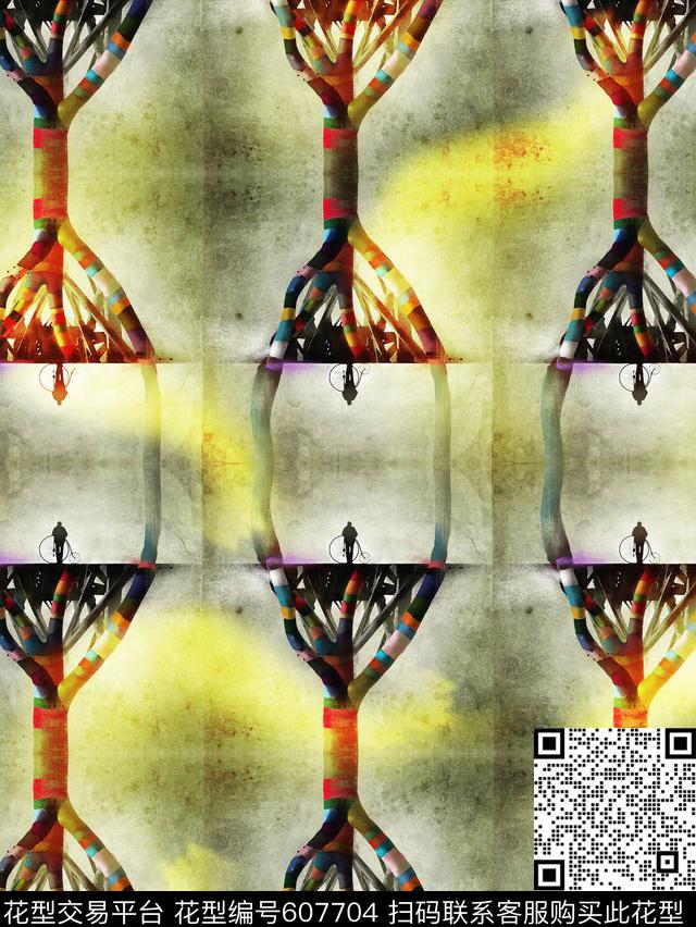 时尚、彩绘、树木数码印花华亿平台下载（图片编号: 607704） - 瓦栏（Walan）