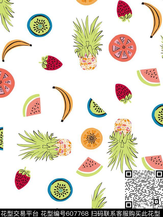 趣味卡通水果数码印花华亿平台下载（图片编号: 607768） - 瓦栏（Walan）