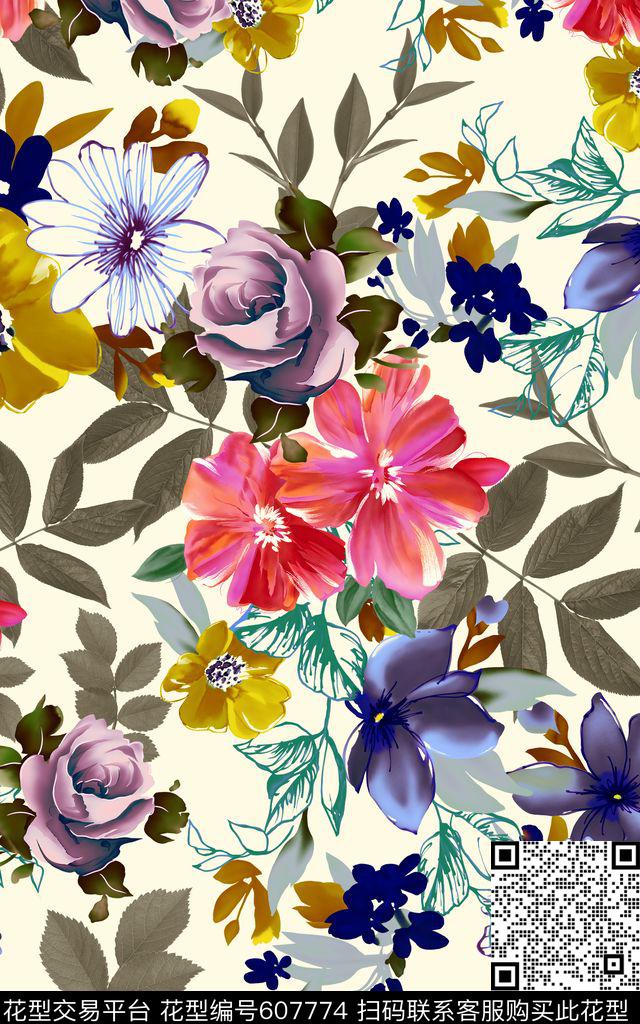 花朵花卉数码印花华亿平台下载（图片编号: 607774） - 瓦栏（Walan）