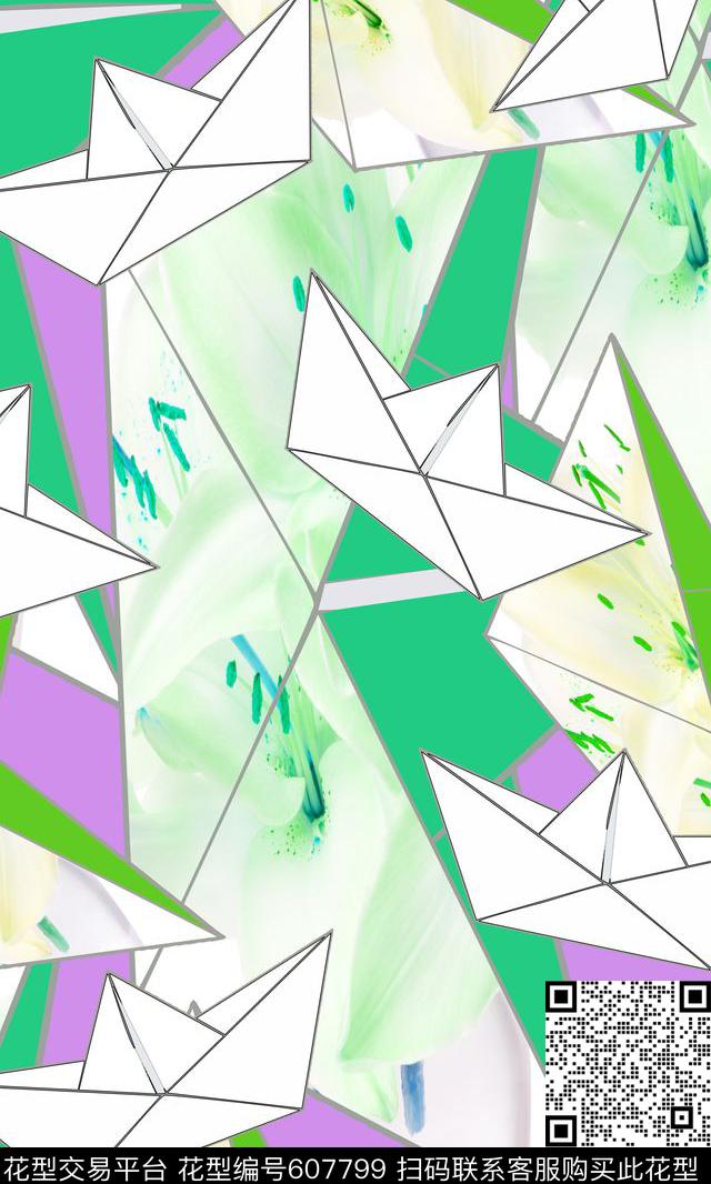 趣味纸船拼接传统印花华亿平台下载（图片编号: 607799） - 瓦栏（Walan）