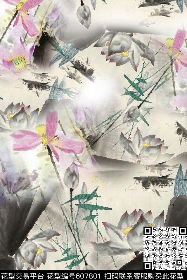 面料花荷花花卉数码印花华亿平台下载（图片编号: 607801） - 瓦栏（Walan）