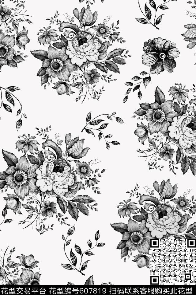 男装手绘花卉数码印花华亿平台下载（图片编号: 607819） - 瓦栏（Walan）