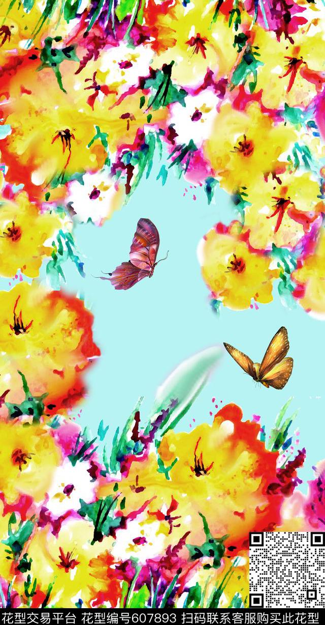 花卉蝴蝶女装数码印花华亿平台下载（图片编号: 607893） - 瓦栏（Walan）