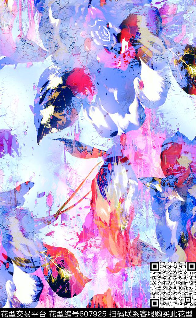 手绘花卉连衣裙花卉女装连衣裙数码印花华亿平台下载（图片编号: 607925） - 瓦栏（Walan）