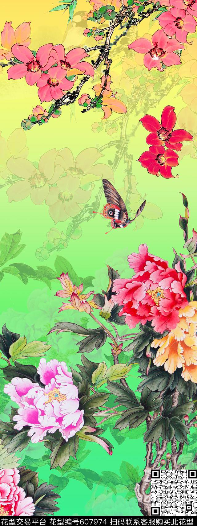 旗袍定位满花。围巾华亿平台数码印花华亿平台下载（图片编号: 607974） - 瓦栏（Walan）