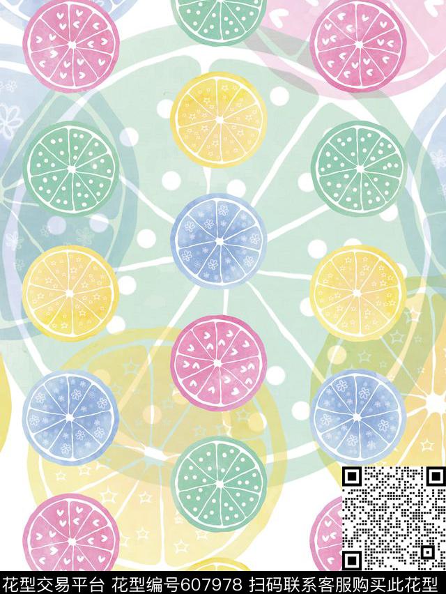 柠檬水果橙子数码印花华亿平台下载（图片编号: 607978） - 瓦栏（Walan）