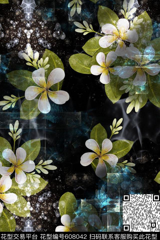浪漫花卉抽象分形数码印花华亿平台下载（图片编号: 608042） - 瓦栏（Walan）