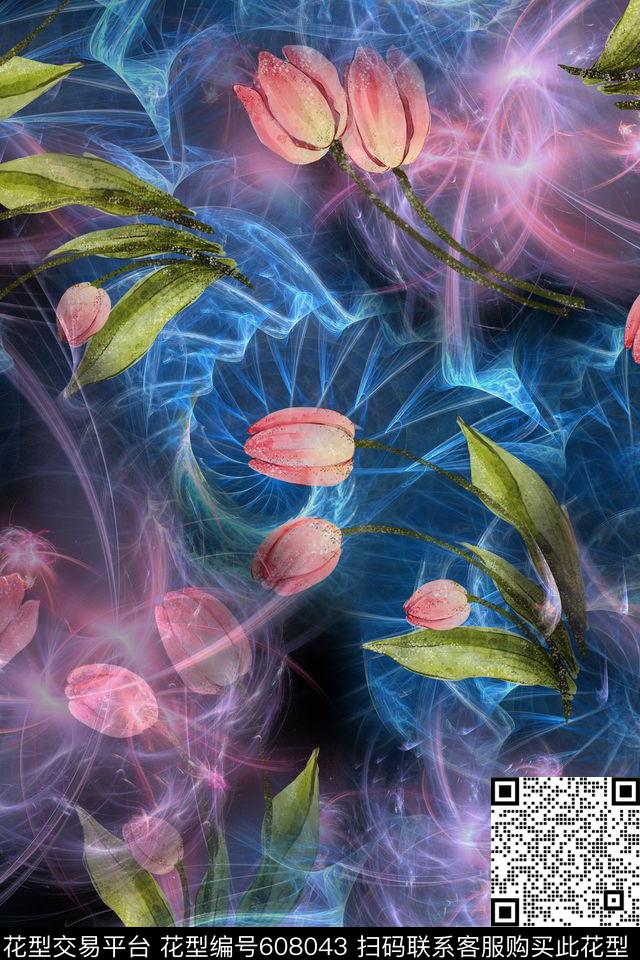 浪漫花卉抽象分形数码印花华亿平台下载（图片编号: 608043） - 瓦栏（Walan）