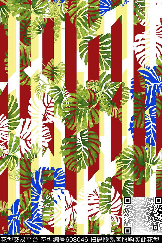 植物印花抽象几何裙子印花数码印花华亿平台下载（图片编号: 608046） - 瓦栏（Walan）