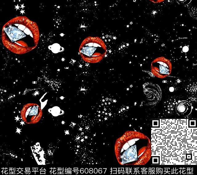 黑白嘴唇趣味数码印花华亿平台下载（图片编号: 608067） - 瓦栏（Walan）
