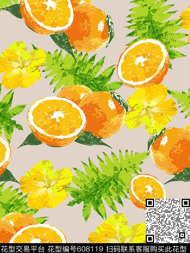 植物、现代、休闲水果橙子传统印花华亿平台下载（图片编号: 608119） - 瓦栏（Walan）