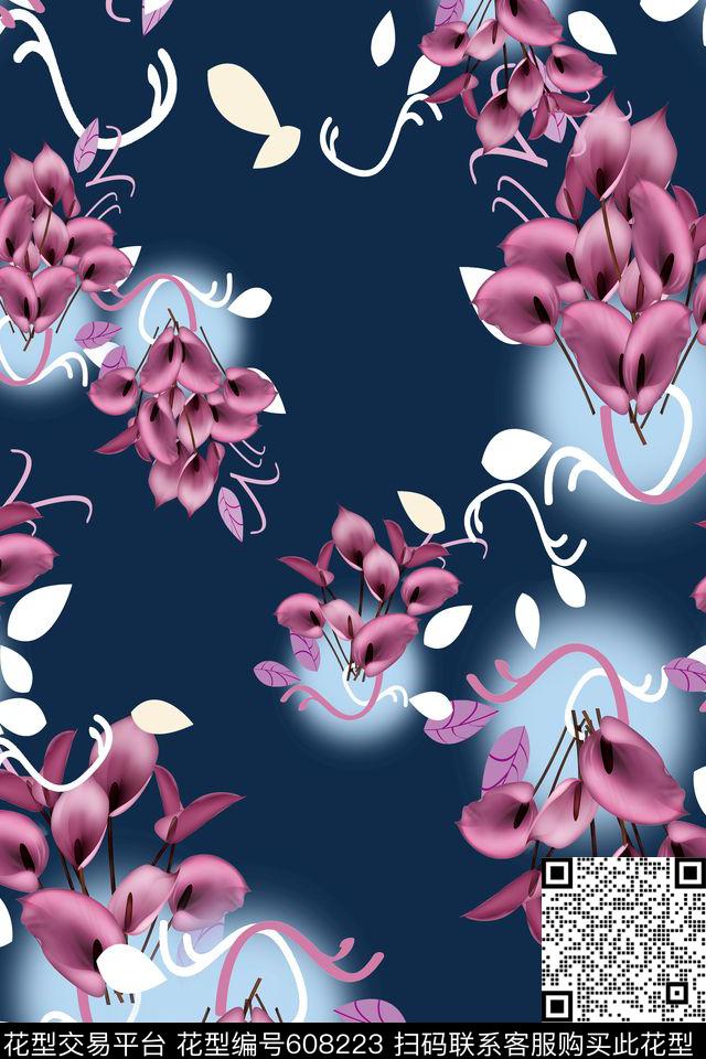 中国风多色风格花卉数码印花华亿平台下载（图片编号: 608223） - 瓦栏（Walan）