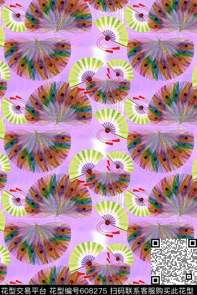 民族风图案羽毛组合多色数码印花华亿平台下载（图片编号: 608275） - 瓦栏（Walan）