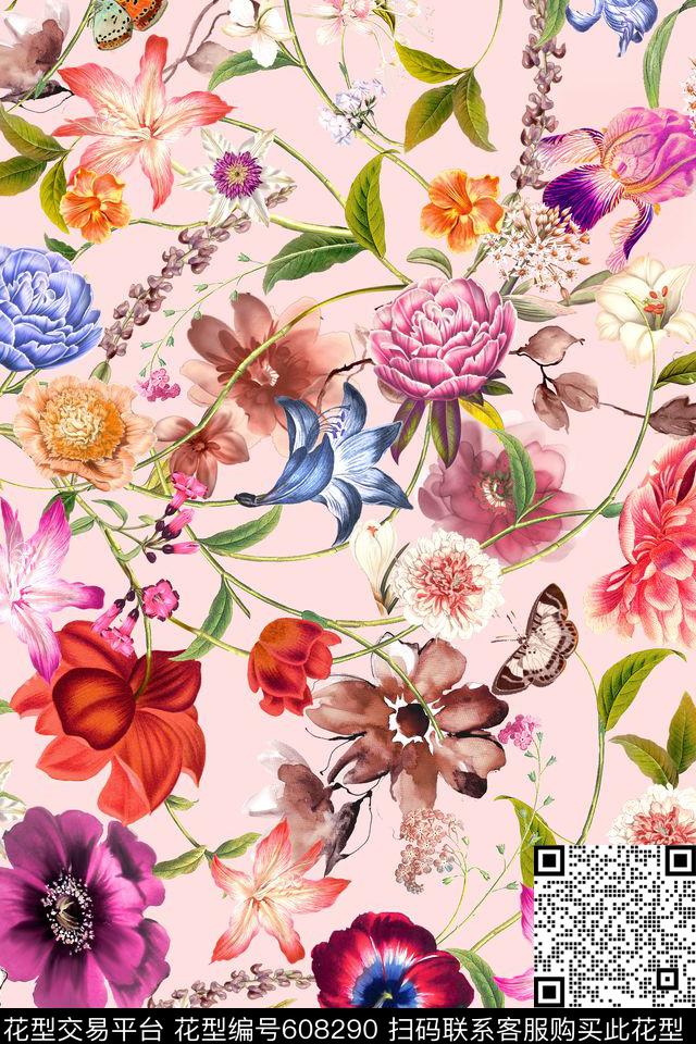 平底花朵花卉数码印花华亿平台下载（图片编号: 608290） - 瓦栏（Walan）
