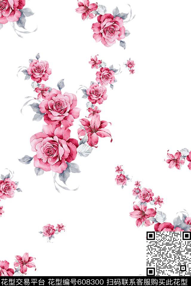 玫瑰花朵花卉数码印花华亿平台下载（图片编号: 608300） - 瓦栏（Walan）