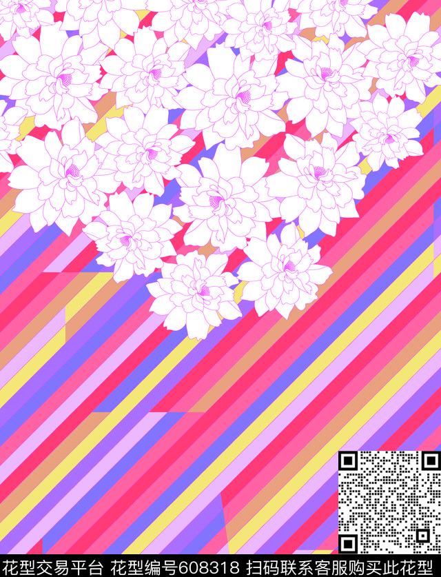 花卉斜纹几何图案传统印花华亿平台下载（图片编号: 608318） - 瓦栏（Walan）