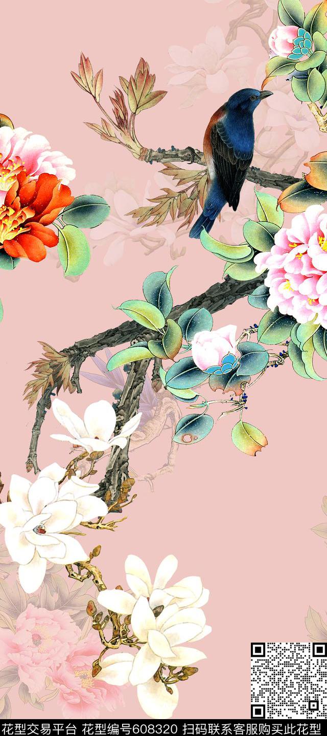 中国风工笔画花鸟画数码印花华亿平台下载（图片编号: 608320） - 瓦栏（Walan）