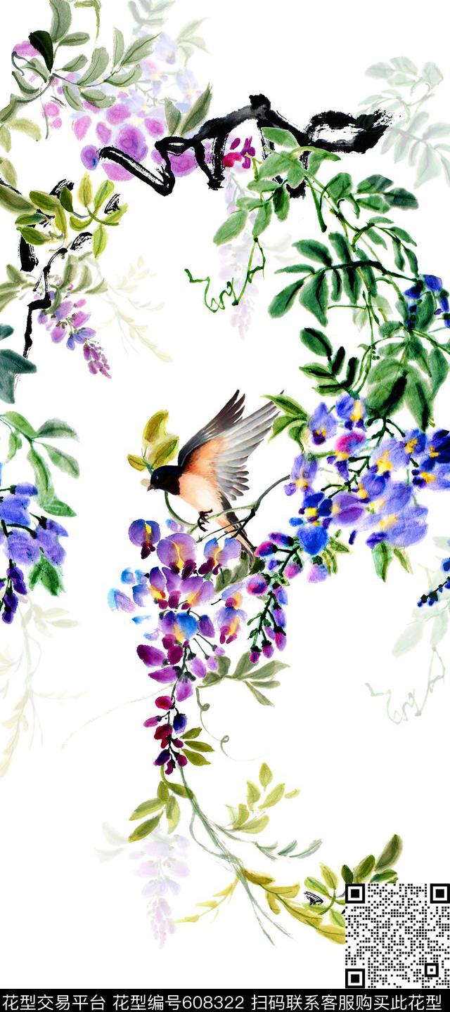 中国风水墨画花鸟画数码印花华亿平台下载（图片编号: 608322） - 瓦栏（Walan）