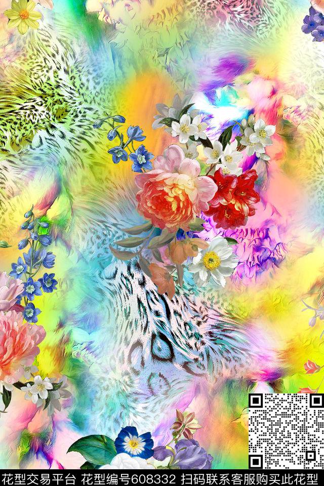 豹纹花卉光影数码印花华亿平台下载（图片编号: 608332） - 瓦栏（Walan）