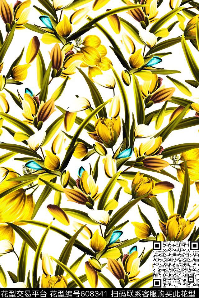 手绘女装花卉数码印花华亿平台下载（图片编号: 608341） - 瓦栏（Walan）