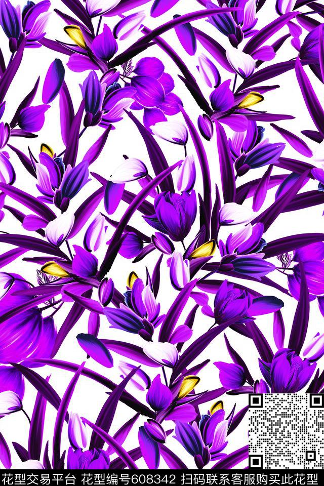 手绘女装花卉数码印花华亿平台下载（图片编号: 608342） - 瓦栏（Walan）