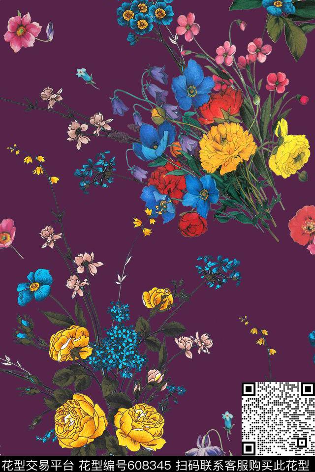 手绘花卉碎花数码印花华亿平台下载（图片编号: 608345） - 瓦栏（Walan）