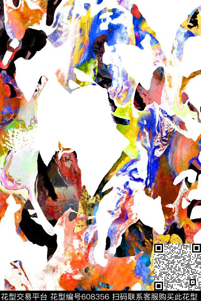 抽象笔触艺术数码印花华亿平台下载（图片编号: 608356） - 瓦栏（Walan）