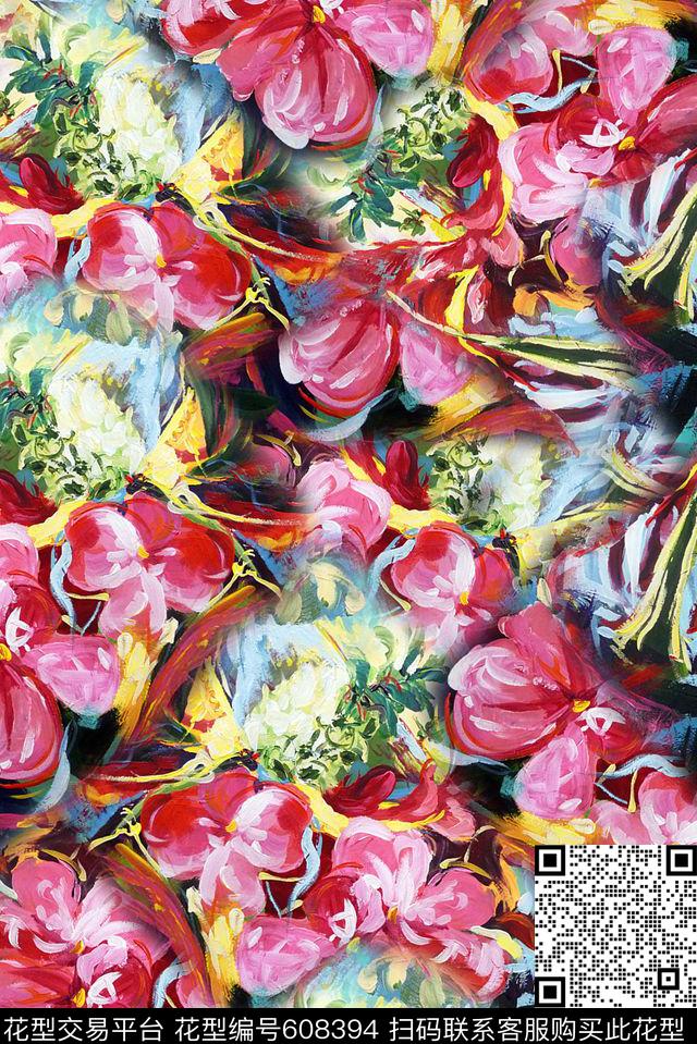 手绘油画印花中国风大牌时尚数码印花华亿平台下载（图片编号: 608394） - 瓦栏（Walan）