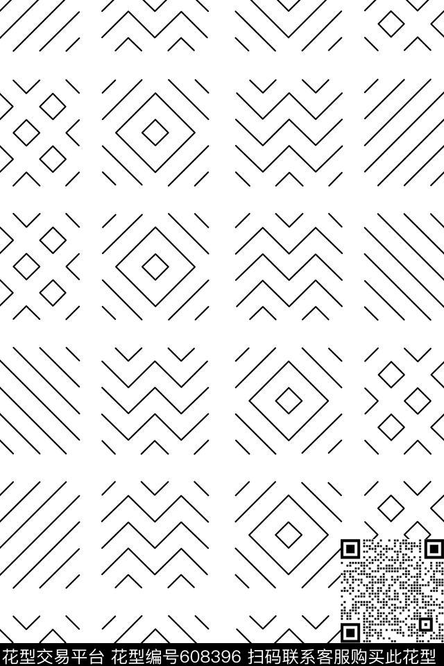 花砖图样黑白素色传统印花华亿平台下载（图片编号: 608396） - 瓦栏（Walan）