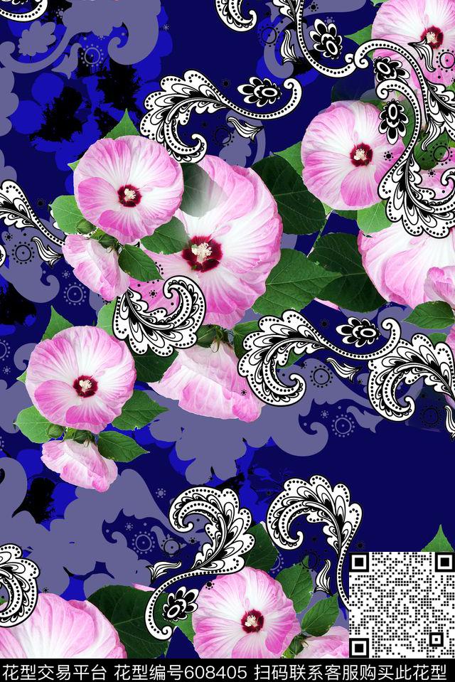 手绘大气原创原创花卉摄影花卉数码印花华亿平台下载（图片编号: 608405） - 瓦栏（Walan）