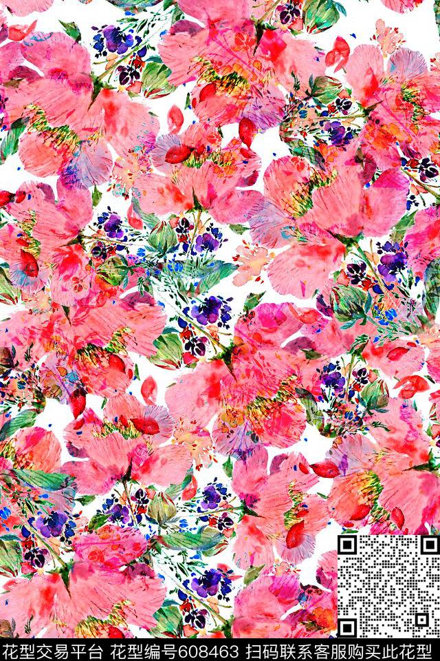 时尚花朵花卉数码印花华亿平台下载（图片编号: 608463） - 瓦栏（Walan）