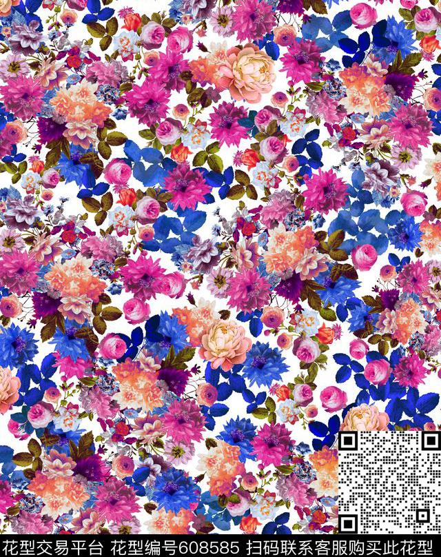 花卉小清新时尚数码印花华亿平台下载（图片编号: 608585） - 瓦栏（Walan）